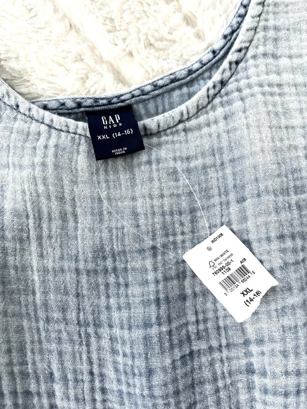 NWT Kids GAP Crinkle Gauze Denim Romper (Blue) XXL 14/16
